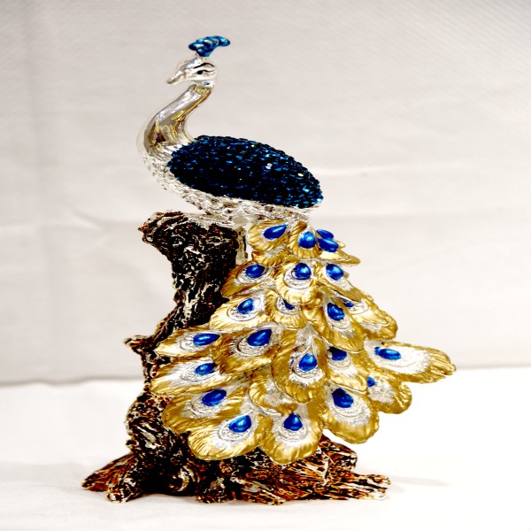 PEACOCK IN TREE SILVER 99% KANHA ART ITALY