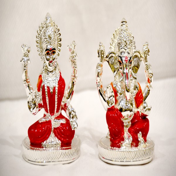 LAXMI GANESH PAIR SILVER 99% ITALY KANHA ART