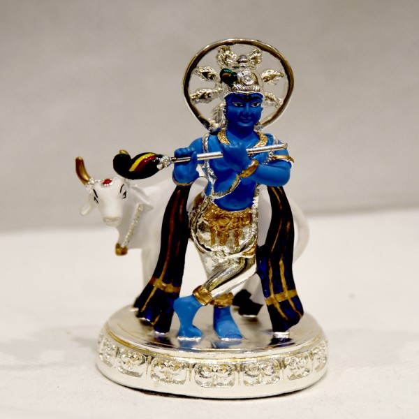 24kt gold aarya krishna with cow in silver 99%