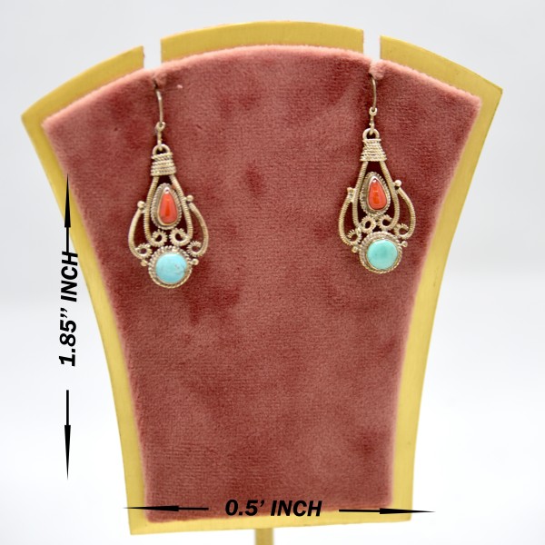 SILVER OXIDIZE 925 EARRING WITH COREL & FIROZA STUDDED RUSSIAN COLLECTION