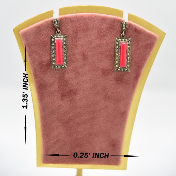 SILVER RED CORAL WITH BLACK SARVOSKI STUDDED EARRING