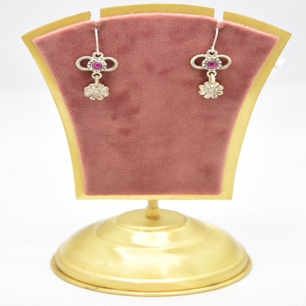 SILVER OXIDIZE EARRING STUDDED RUBY