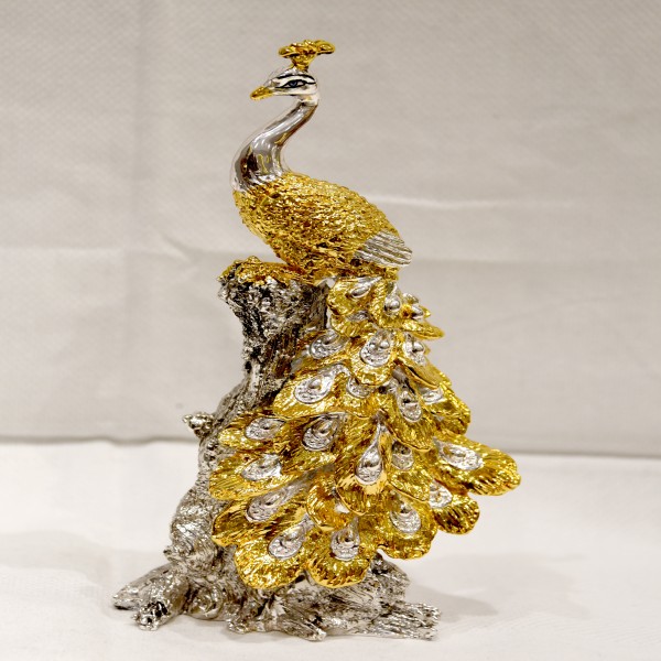 PEACOCK IN TREE SILVER 99% KANHA ART ITALY