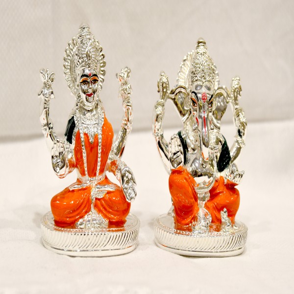 LAXMI GANESH PAIR SILVER 99% ITALY KANHA ART
