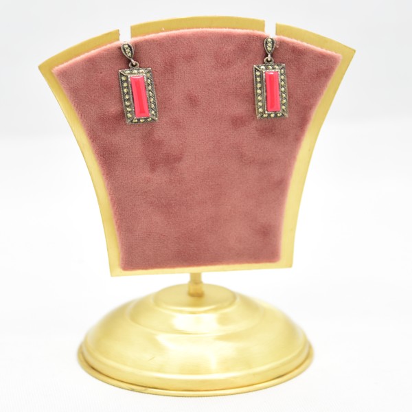 SILVER RED CORAL WITH BLACK SARVOSKI STUDDED EARRING