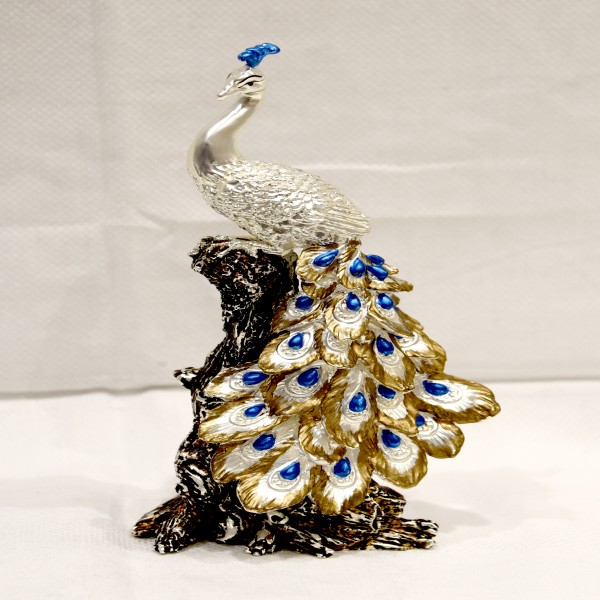 PEACOCK IN TREE SILVER 99% KANHA ART ITALY